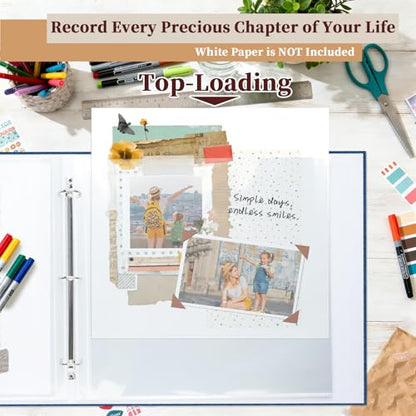12x12 Inch Large Scrapbook Photo Album, 3 Ring Binder, Navy - color: Navy, size: 12"x12" 40Sheets