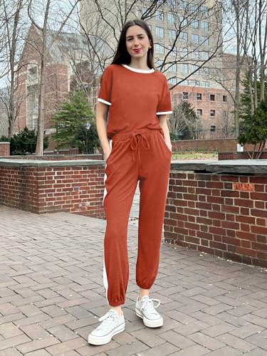 MASCOMODA Womens 2 Piece Outfits Summer Matching Lounge Sets Jogger Set - color: Orange, size: Large