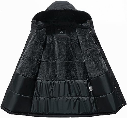MOERDENG Women's Long Winter Down Coat Thicken Fleece Lined Puffer Jacket - color: Black, size: Medium