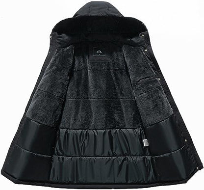 MOERDENG Women's Long Winter Down Coat Thicken Fleece Lined Puffer Jacket - color: Black, size: Medium