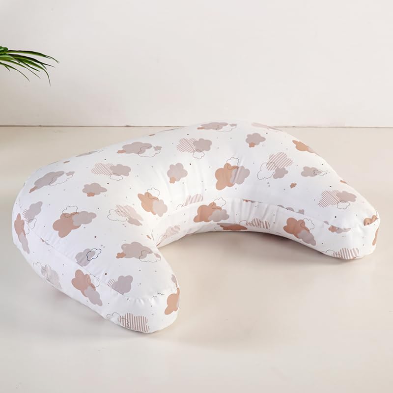 U-Shape Breastfeeding Nursing Pillow Set, 1 Insert and 2 Removable Covers - color: White & Pink Clouds