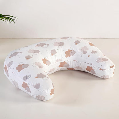 U-Shape Breastfeeding Nursing Pillow Set, 1 Insert and 2 Removable Covers - color: White & Pink Clouds