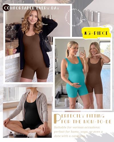 3 Pack Maternity Bodysuits - color: Lake Green, Coffee, Black, size: Medium