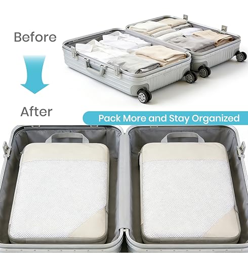 Compression Travel Packing Cubes with White Mesh, Grey, 6Pcs - color: Grey, size: Set of 6