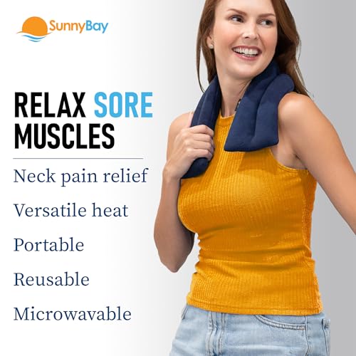 SunnyBay Microwavable Heating Pad, Neck and Shoulder Wrap, 26x4 inch, Navy - color: Navy Blue