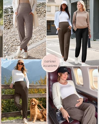 3 Pack Women's Maternity Jogger Pregnancy Sweatpants - color: Light Coffee, Gray Brown, Black, size: Medium