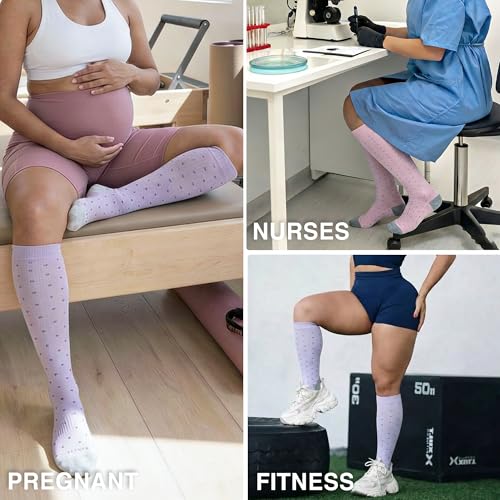 LEVSOX Bamboo Viscose Compression Socks Wide Calf 15-20 mmHg with Cushioned - color: Colorful Polka Dot, size: Large