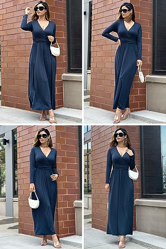 OUGES Women's Warp Pockets Maxi Fall Winter Cocktail Formal Dress 2026 - color: A-navy, size: X-Large