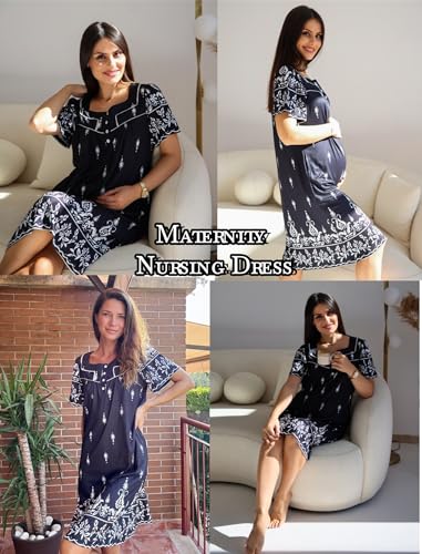 Ekouaer Women's House Dress with Pocket Button Mumus - color: Black Boho, size: Large