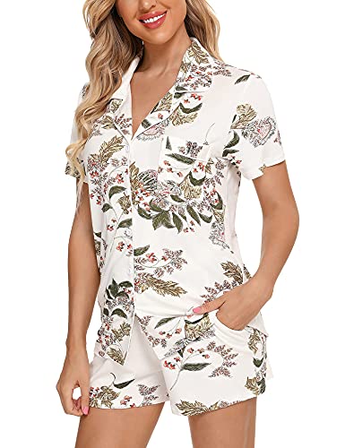 Anjue Womens Pajamas Set Short Sleeve Button Down Soft Pj Sets S-XXL - color: A.maple, size: XX-Large