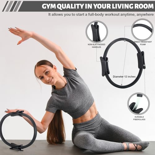 RoundFunny 18Pcs Pilates Ring Set, Women Exercise Accessories - color: Black