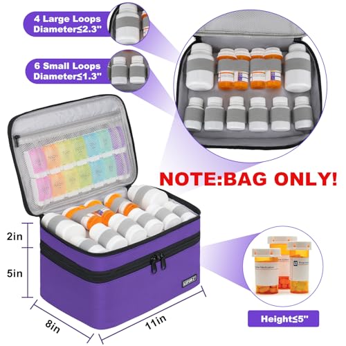 LEFOR·Z Medicine Storage Bag,Double Layers Pill Bottle Organizer Bag Empty - color: Purple