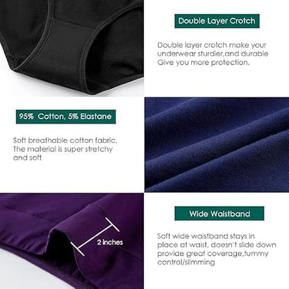 Womens Cotton Underwear High Waisted Full Coverage Briefs Ladies Panties - color: Dark, 5-pack, size: Medium