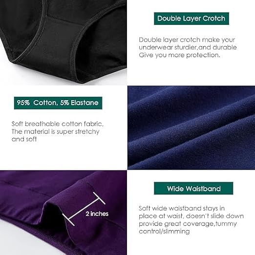 Womens Cotton Underwear High Waisted Full Coverage Briefs Ladies Panties - color: Dark, 5-pack, size: Large