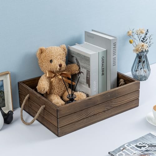 MyGift 15 Inch Rustic Wood Storage Box, Farmhouse Crate with Handles - color: Brown