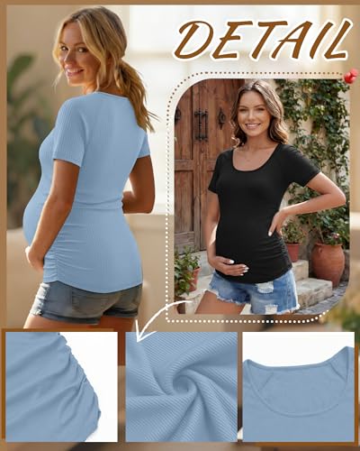 3 Pack Women's Maternity Tops - color: Light Blue, Heather Gray, Black, size: Medium