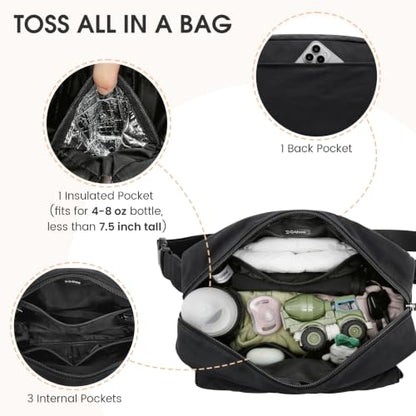 G4Free Small Diaper Bag, Mini Sling Diaper Bag with Portable Changing Pad - color: Black