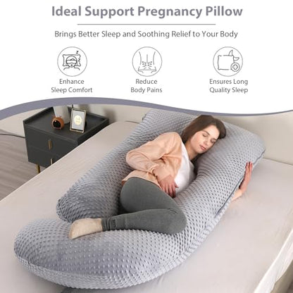 Elover U Shaped Pregnancy Pillow,Full Body Maternity Support - color: Minky Dot Velvet-black Grey