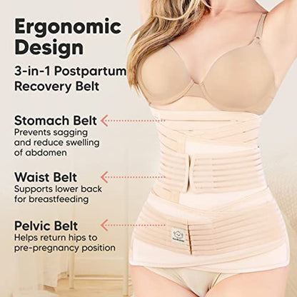 KeaBabies 3 in 1 Postpartum Belly Support Recovery Wrap and Reusable Nursing Pads for Breastfeeding - Postpartum Belly Band - 14-Pack - 4-Layers Nursing Pads