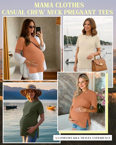 Ficerd 3 Pack Women's Maternity T Shirts - color: Bright Orange, Cream, Army Green, size: XX-Large