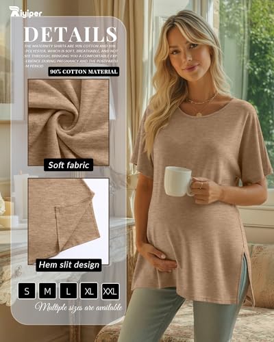 Riyiper 3 Pack Women's Maternity Tunic Cotton Shirts - color: Khaki, White, Black, size: X-Large