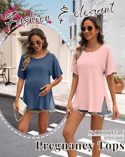 Riyiper 3 Pack Women's Maternity Tunic Cotton Shirts - color: Gray Blue, Light Pink, Light Green, size: Medium
