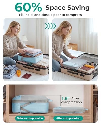 BAGSMART Compression Packing Cubes for Travel Essentials - color: Starlight Bluen, size: Set of 6