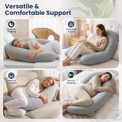 TranquilRelax C Shaped Body Pillow for Side Sleepers, Grey-47"*10" - color: Grey, size: 47*10 in
