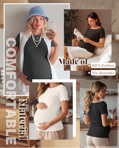 4 Pack Women's Maternity Ribbed Shirts - color: Black, Brown, Cream, Dark Gray, size: Small