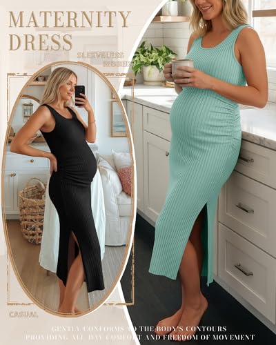 2 Pack Womens Split Long Maternity Dress - color: Lake Blue, Black, size: Large