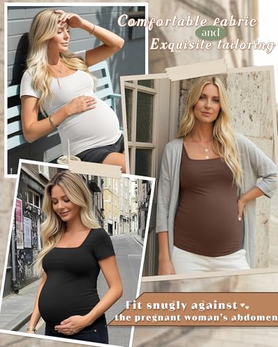 4 Pack Womens Maternity T Shirts - color: Coffee, White, Light Mixed Gray, Black, size: X-Large