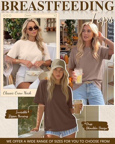 Riyiper 3 Pack Women's Nursing Short Sleeve Shirts - color: Beige, Camel, Coffee, size: X-Large