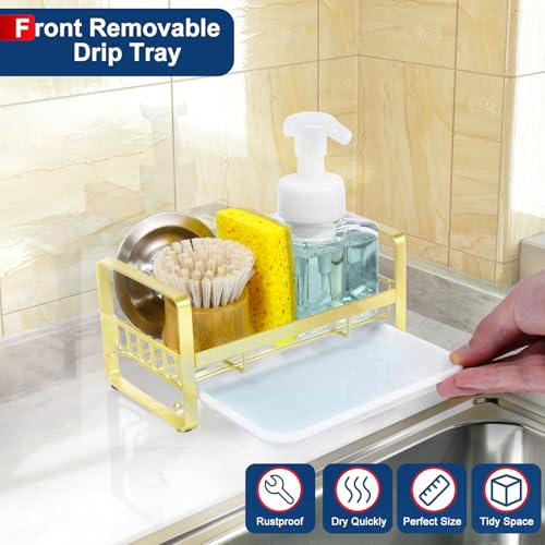HULISEN Kitchen Sponge Holder, 304 Stainless Steel Sink Caddy, Gold - color: Gold, size: Medium