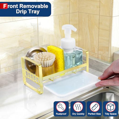 HULISEN Kitchen Sponge Holder, 304 Stainless Steel Sink Caddy, Gold - color: Gold, size: Medium