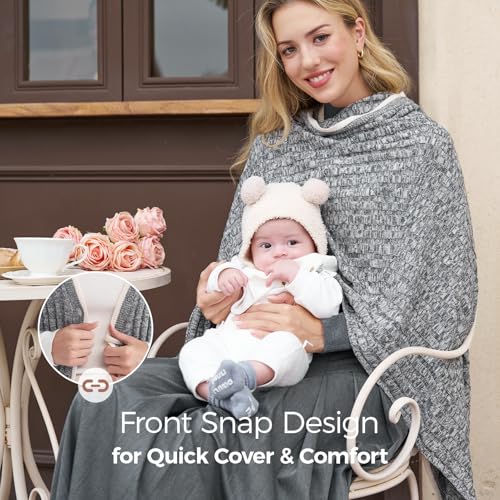 Momcozy Knit Nursing Cover – Soft & Cozy Full Coverage Nursing Shawl for Breastfeeding and Pumping, Versatile Fall/Winter - color: Grey