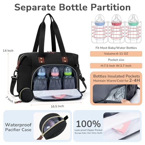 Tenot Diaper Bag Tote, Baby Diaper Bag with Pacifier Case Black - color: Black, size: Large