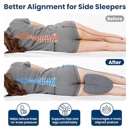 Knee Pillow for Side Sleepers Hip Pain, Gel Memory Foam, Grey - color: Grey