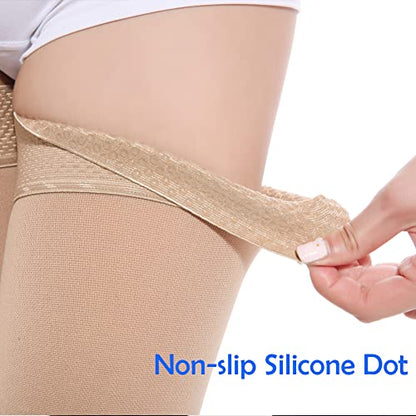 Footless Thigh High Medical Compression Stockings for Women & Men - color: Footless Beige, size: Medium