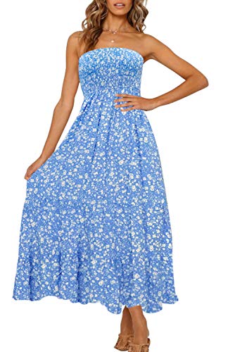 ZESICA Women's 2026 Summer Boho Strapless Maxi Dresses - color: Blue, size: XX-Large