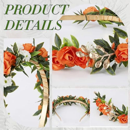 Orange Fairy Flower Headband, Boho Rose Floral Headpiece - color: Orange