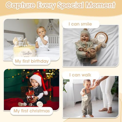 6 PCS Baby Monthly Milestone Cards Double Sided Wooden 3D Milestone - color: White