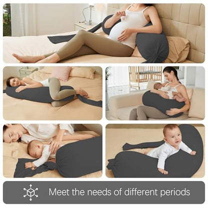MOON PARK Pregnancy Pillow - Incredibly Smooth and Soft Cooling Cover I Shaped Full Body Maternity Pillow with Removable Cover - Support for Side, Back, Legs, Belly, HIPS - Dark Grey - color: Dark Grey