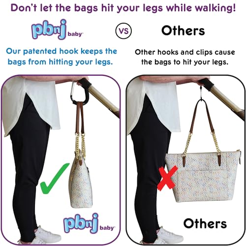 PBnJ Baby Stroller Hooks, Large Carabiner Clip, Diaper Bag Purse, 2 Pack