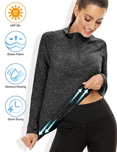 LURANEE Womens UPF 50+ Long Sleeve 1/4 Zip Pullover Athletic Hiking Running Workout Tops - color: Dark Grey, size: Small