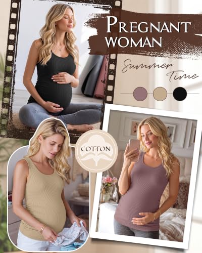 Riyiper 3 Pack Women's Maternity Tank Tops - color: Black, Khaki, Gray Purple, size: Small