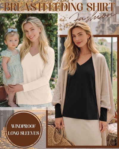 Riyiper 3 Pack Women's Nursing Shirts for Breastfeeding - color: Autumn Leaf Red, Cream, Black, size: Small