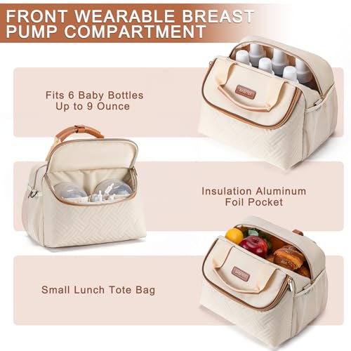 Breastmilk Cooler Breast Pump Bag with Ice Pack Fits 6 Bottles Up to 9 Oz - color: Cream