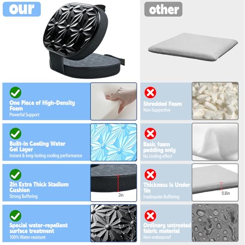 Foldable Cooling Gel Memory Foam Seat Cushion for Outdoor & Stadium Use - color: Black Leather