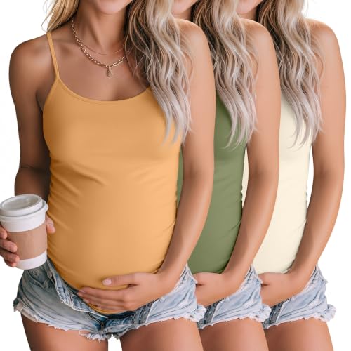 3 Pack Womens Maternity Nursing Camisoles - color: Yellow, Green, Cream, size: X-Large