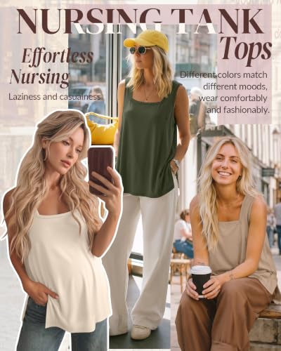 3 Pack Women's Nursing Tank Shirts - color: Khaki, Cream, Army Green, size: Small